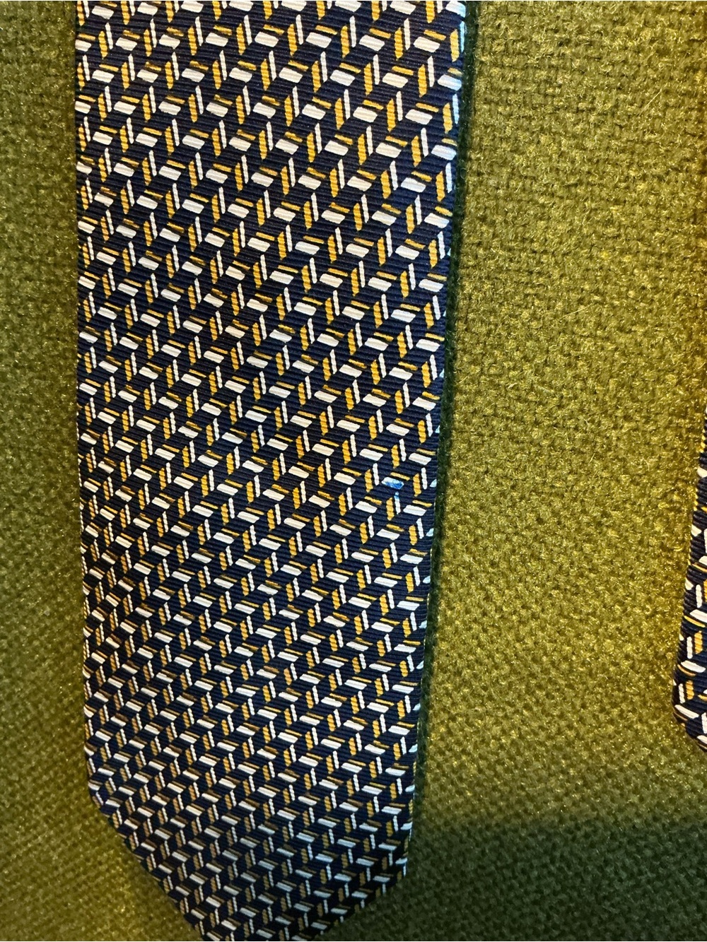 Lauren Ralph Lauren Navy Tie with Yellow and White Geometric Pattern